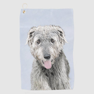 Irish Wolfhound Painting - Cute Original Dog Art Golf Towel