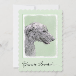 Irish Wolfhound Painting - Cute Original Dog Art Invitation