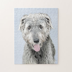 Irish Wolfhound Painting - Cute Original Dog Art Jigsaw Puzzle