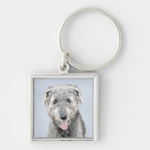 Irish Wolfhound Painting - Cute Original Dog Art Key Ring