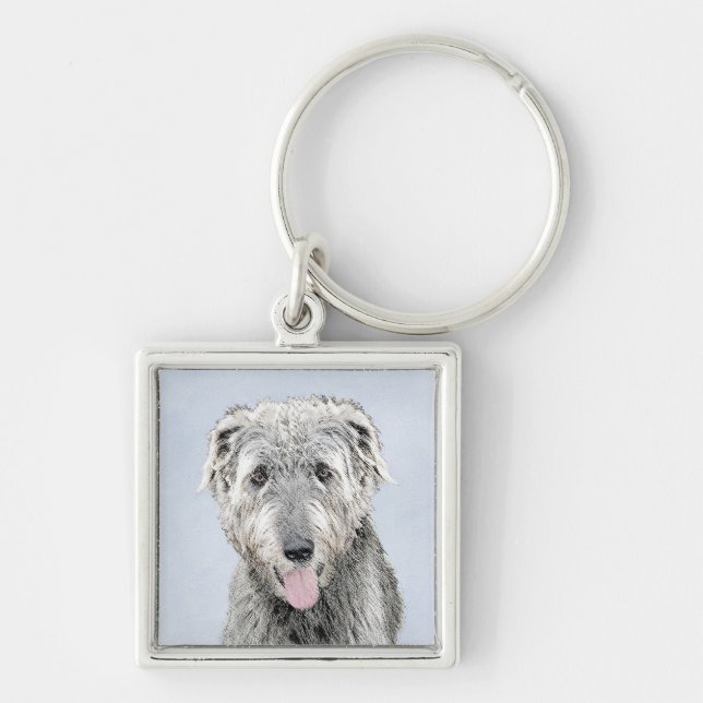 Irish Wolfhound Painting - Cute Original Dog Art Key Ring (Front)