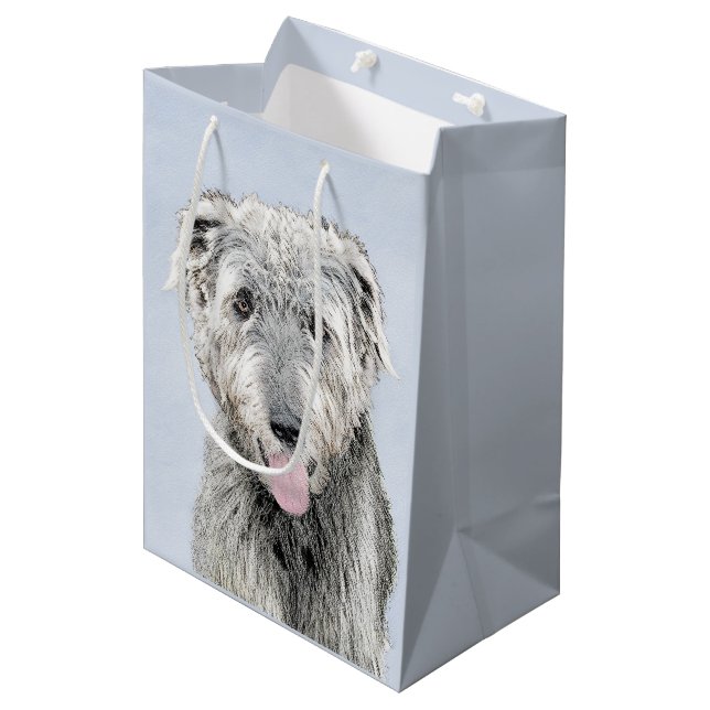 Irish Wolfhound Painting - Cute Original Dog Art Medium Gift Bag (Front Angled)