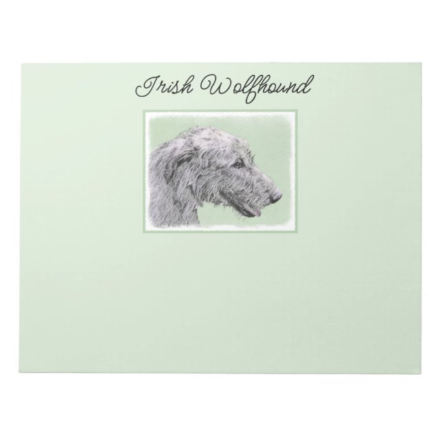 Irish Wolfhound Painting - Cute Original Dog Art Notepad (Front)