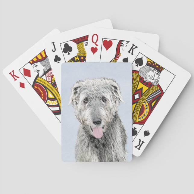 Irish Wolfhound Painting - Cute Original Dog Art Playing Cards (Back)