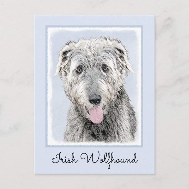 Irish Wolfhound Painting - Cute Original Dog Art Postcard (Front)