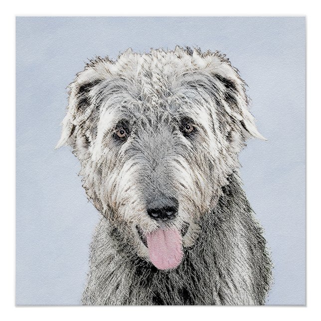 Irish Wolfhound Painting - Cute Original Dog Art Poster (Front)