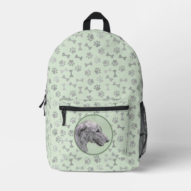Irish Wolfhound Painting - Cute Original Dog Art Printed Backpack (Front)