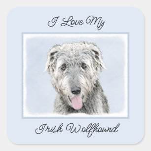 Irish Wolfhound Painting - Cute Original Dog Art Square Sticker