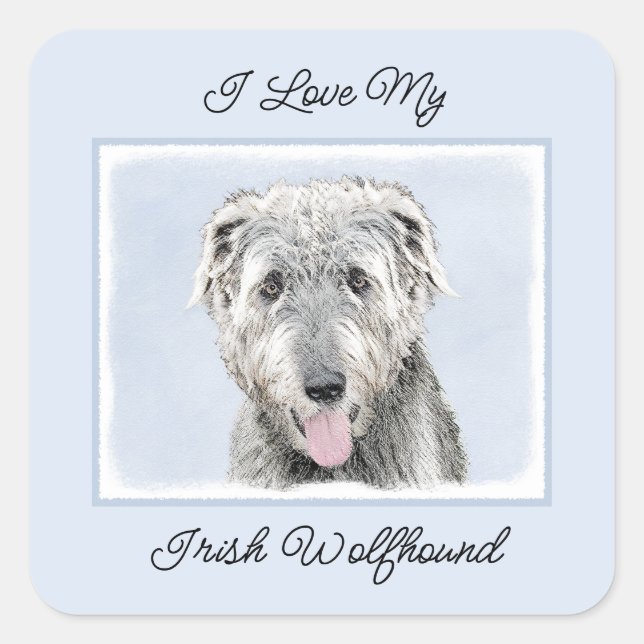 Irish Wolfhound Painting - Cute Original Dog Art Square Sticker (Front)