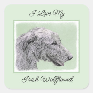 Irish Wolfhound Painting - Cute Original Dog Art Square Sticker