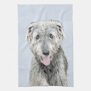 Irish Wolfhound Painting - Cute Original Dog Art Tea Towel