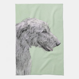 Irish Wolfhound Painting - Cute Original Dog Art Tea Towel