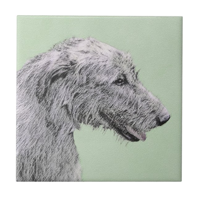 Irish Wolfhound Painting - Cute Original Dog Art Tile (Front)