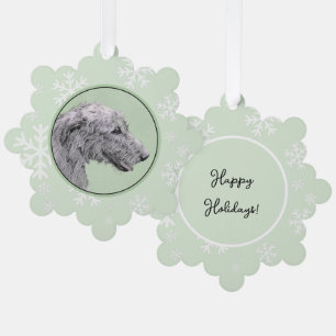 Irish Wolfhound Painting - Cute Original Dog Art Tree Decoration Card