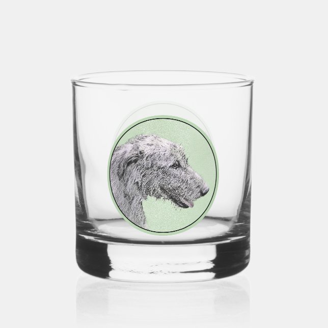 Irish Wolfhound Painting - Cute Original Dog Art Whiskey Glass (Front)