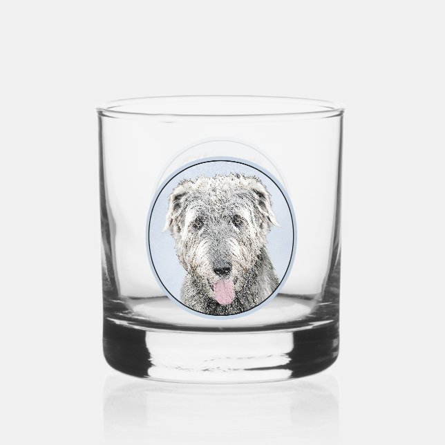 Irish Wolfhound Painting - Cute Original Dog Art Whiskey Glass (Front)