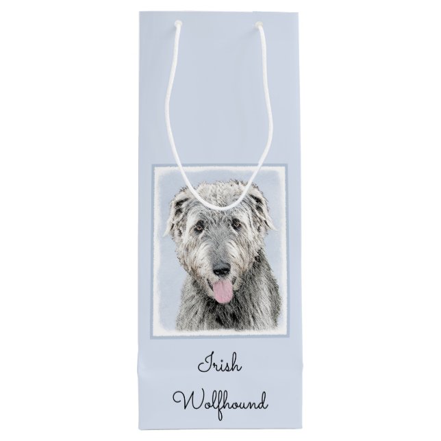 Irish Wolfhound Painting - Cute Original Dog Art Wine Gift Bag (Back)