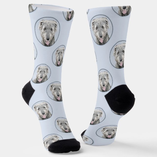 Irish Wolfhound Painting Grey Original Dog Art Socks (Angled)