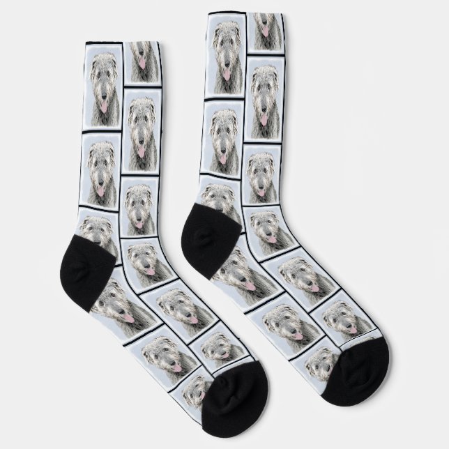Irish Wolfhound Painting Grey Original Dog Art Socks (Right)