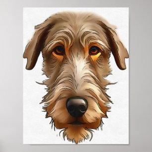 Irish Wolfhound Pet Portrait Black Outline Art Poster