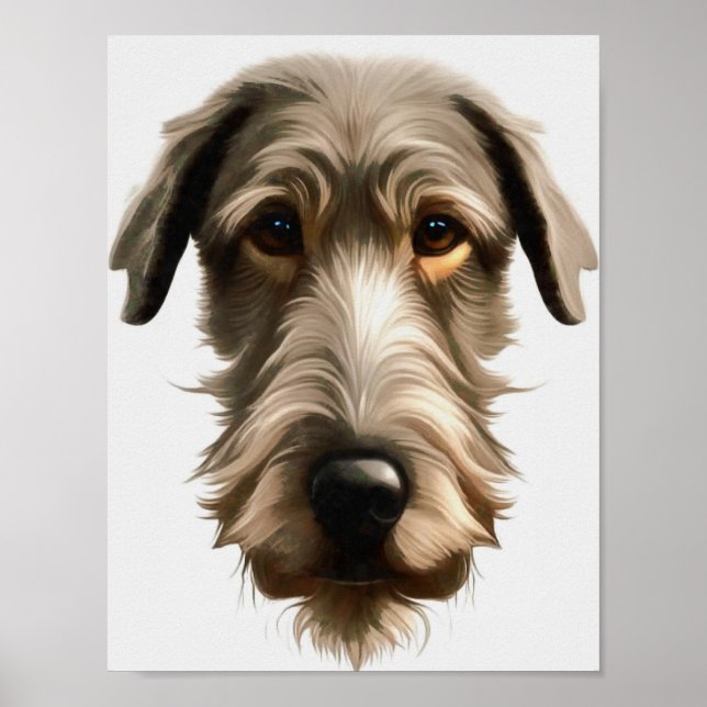 Irish Wolfhound Pet Portrait Painting Isolated on  Poster (Front)