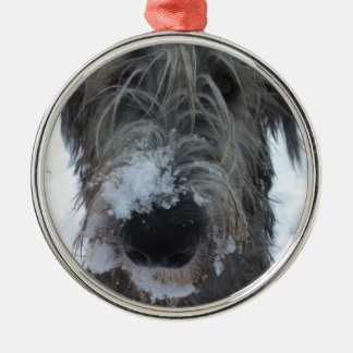 irish wolfhound playing in the snow metal tree decoration
