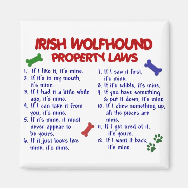 IRISH WOLFHOUND Property Laws 2 Magnet (Front)