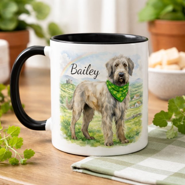 Irish Wolfhound Shamrock Bandana Custom Dog Name Mug (Creator Uploaded)