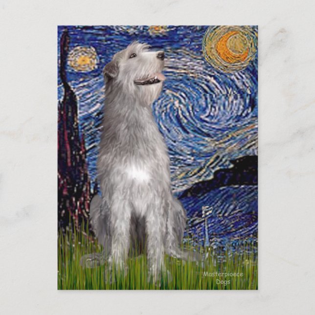 Irish Wolfhound - Starry Night (Vert) - Customised Postcard (Front)