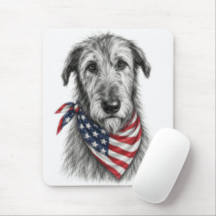 Irish Wolfhound Wearing an American Flag Bandanna Mouse Mat
