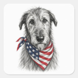 Irish Wolfhound Wearing an American Flag Bandanna Square Sticker