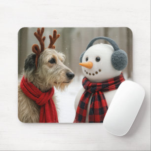 Irish Wolfhound with a Cute Snowman Mouse Mat