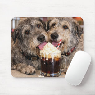 Irish Wolfhounds Enjoying a Root Beer Float Mouse Mat