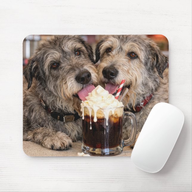 Irish Wolfhounds Enjoying a Root Beer Float Mouse Mat (With Mouse)