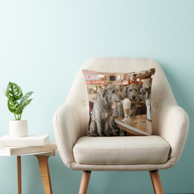Irish Wolfhounds Sharing a Milkshake Cushion (Chair)