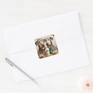 Irish Wolfhounds With Ice Cream Soda Square Sticker