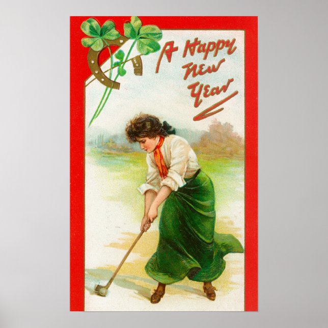 Irish Woman About to Hit Golfball Poster (Front)