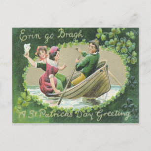 Irish Woman Man Rowboat Shamrock Postcard