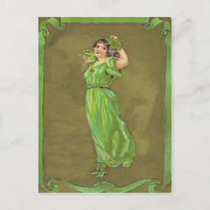 Irish Woman Shamrock Postcard