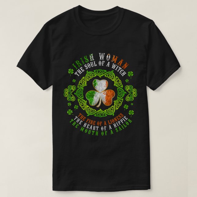 Irish Woman Soul Of A Witch Shamrock St Patrick's  T-Shirt (Design Front)