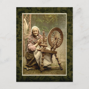 Irish Woman With Her Spinning Wheel Postcard