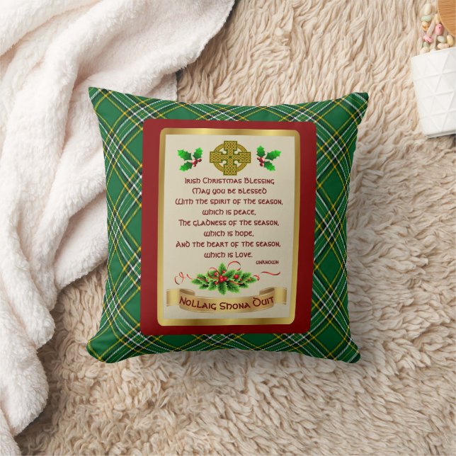 Irish Xmas Blessing w/Irish National Tartan Cushion (Blanket)