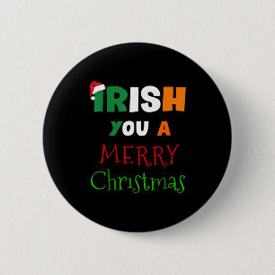 Irish You A Merry Christmas Ireland Flag Xmas Hat 6 Cm Round Badge
