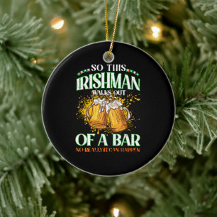 Irishman Drinking Beer St. Patrick's Day Ceramic Tree Decoration