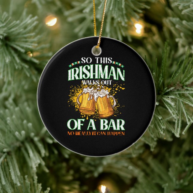 Irishman Drinking Beer St. Patrick's Day Ceramic Tree Decoration (Tree)