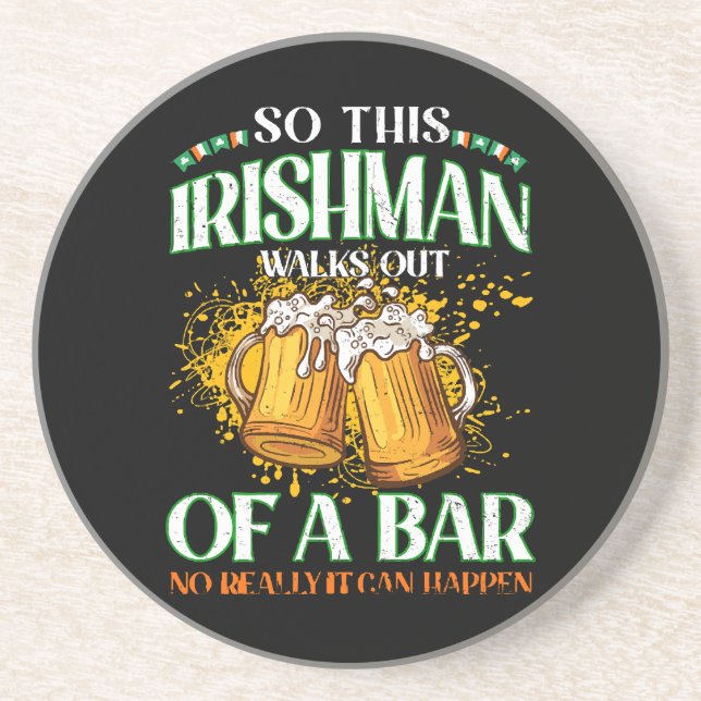 Irishman Drinking Beer St. Patrick's Day Coaster (Front)
