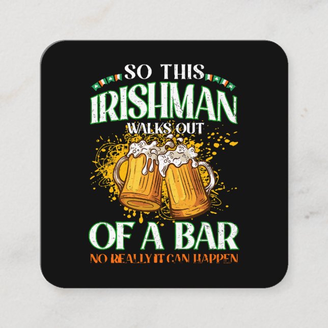 Irishman Drinking Beer St. Patrick's Day Square Business Card (Front)