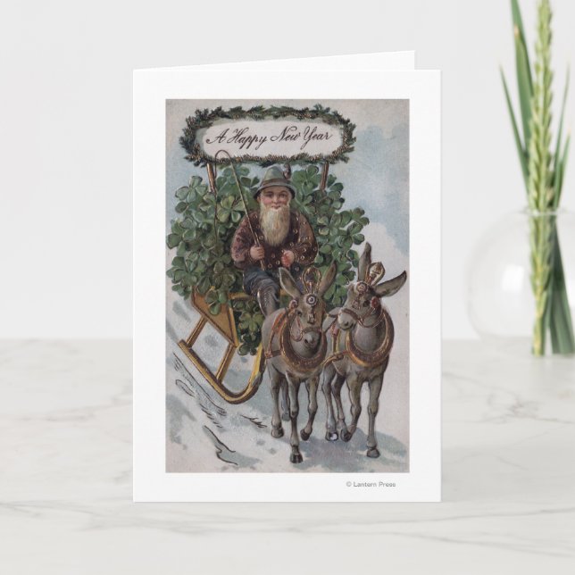 Irishman Driving Sleigh of Shamrocks Card (Front)