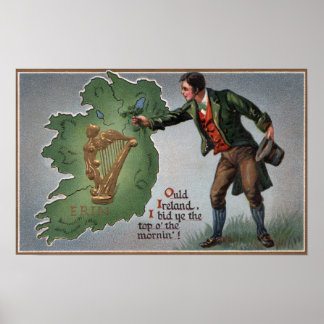 Irishman Offering Shamrocks to Ireland Poster