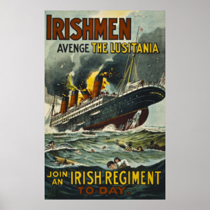 Irishmen Avenge the Lusitania Vintage Recruitment Poster